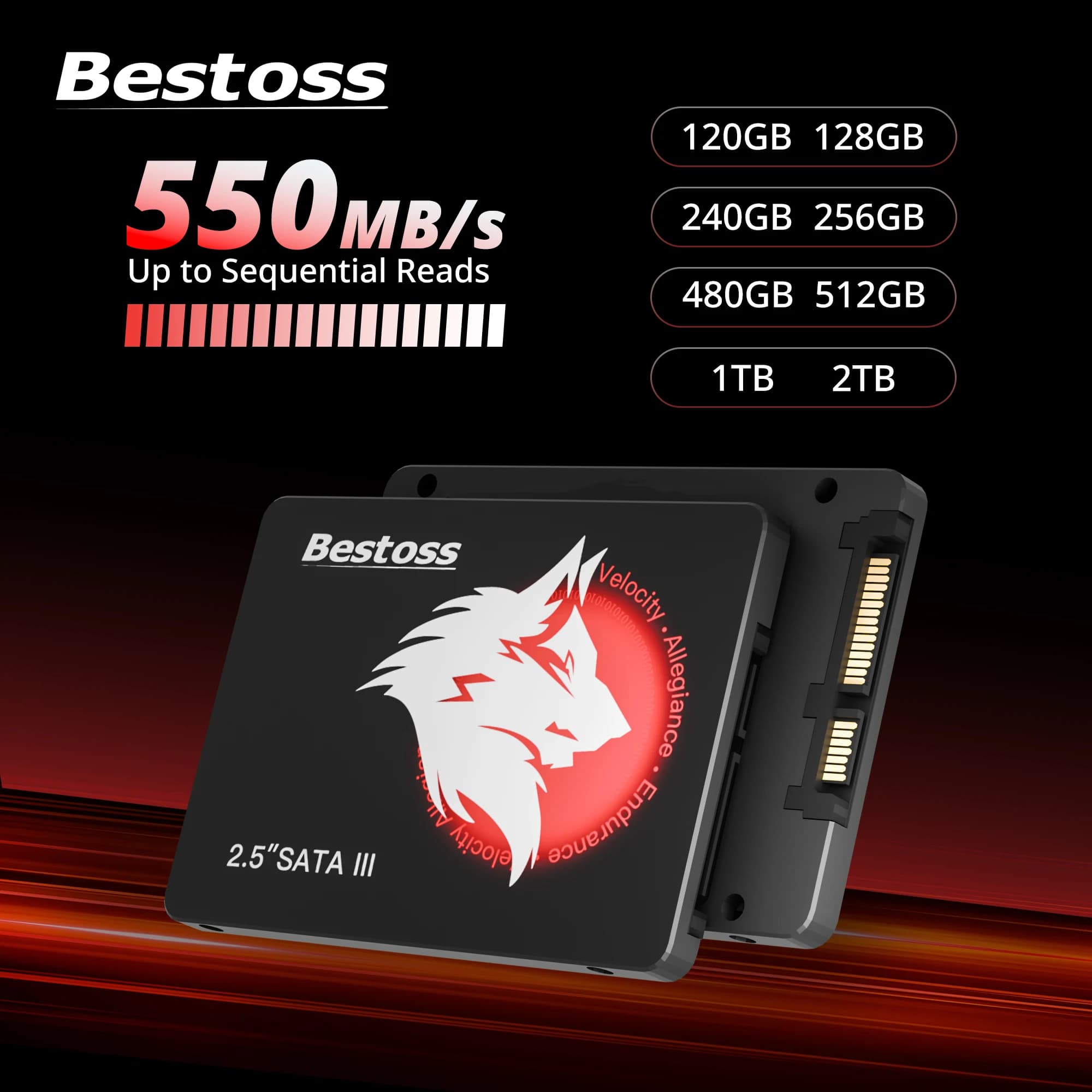 Bestoss SSD da 2,5 Pollici SATA 3.0, 120GB 128GB 240GB 256GB 480GB 512GB 1TB 2TB, per Desktop o Laptop