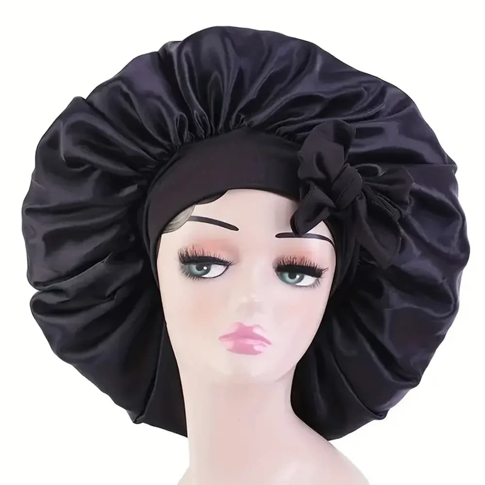 Cofano in raso Cofano setoso con fascia elastica Cinghie regolabili Cofano per capelli Dimensioni jumbo per dormire Cravatta elastica con cofano in raso