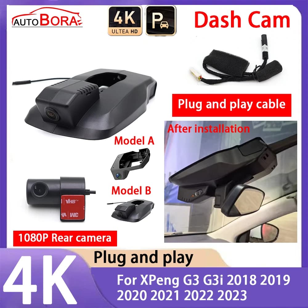 AutoBora 4K 2160P Car Photographer Plug and Play UHD Dash Cam Night Vision for XPeng G3 G3i 2018 2019 2020 2021 2022 2023