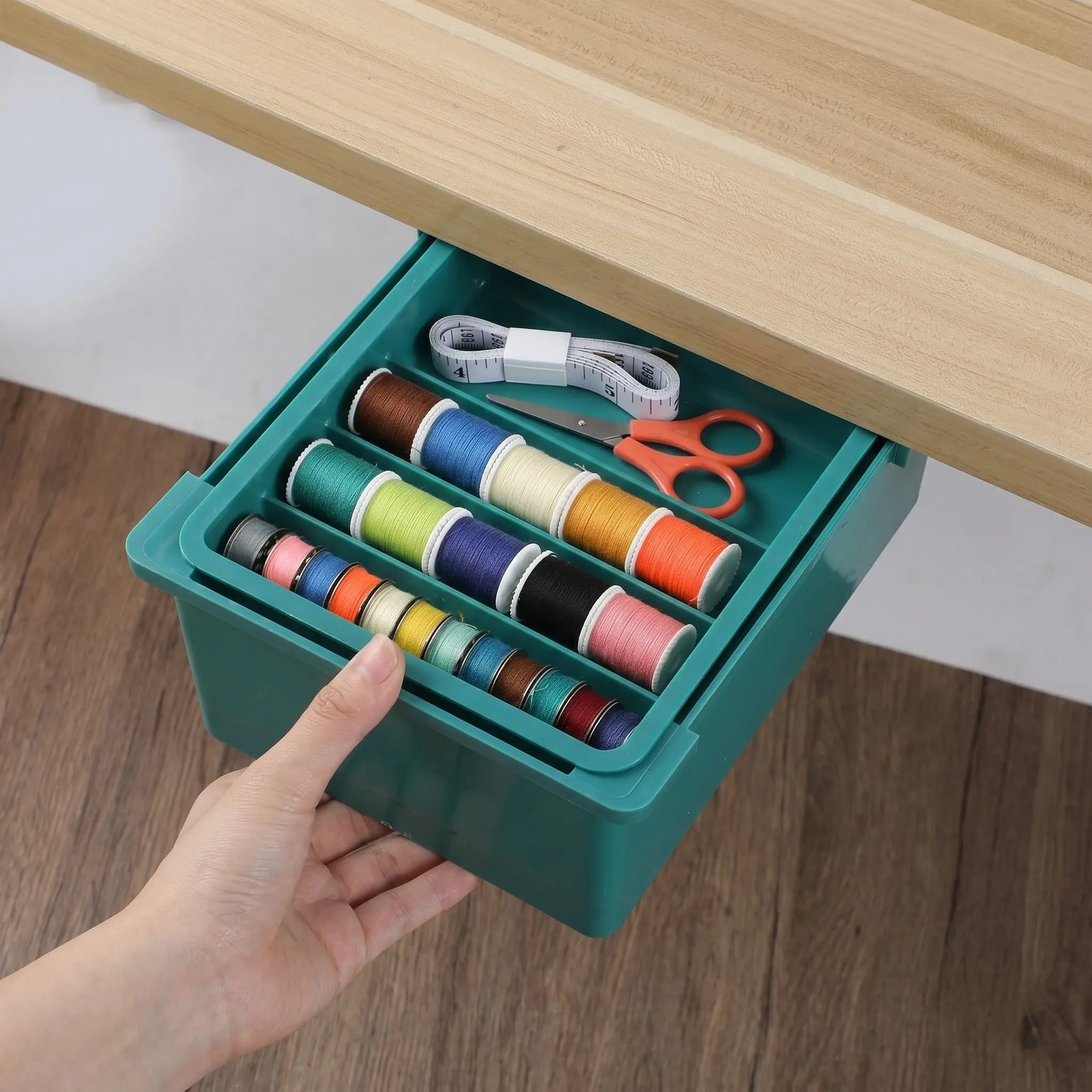 Cassetto Portaoggetti Sotto Scrivania a Tre Livelli, Organizzatore in Plastica per Postazione di Lavoro, Cassetto Piccolo per Scrivania da Cucito