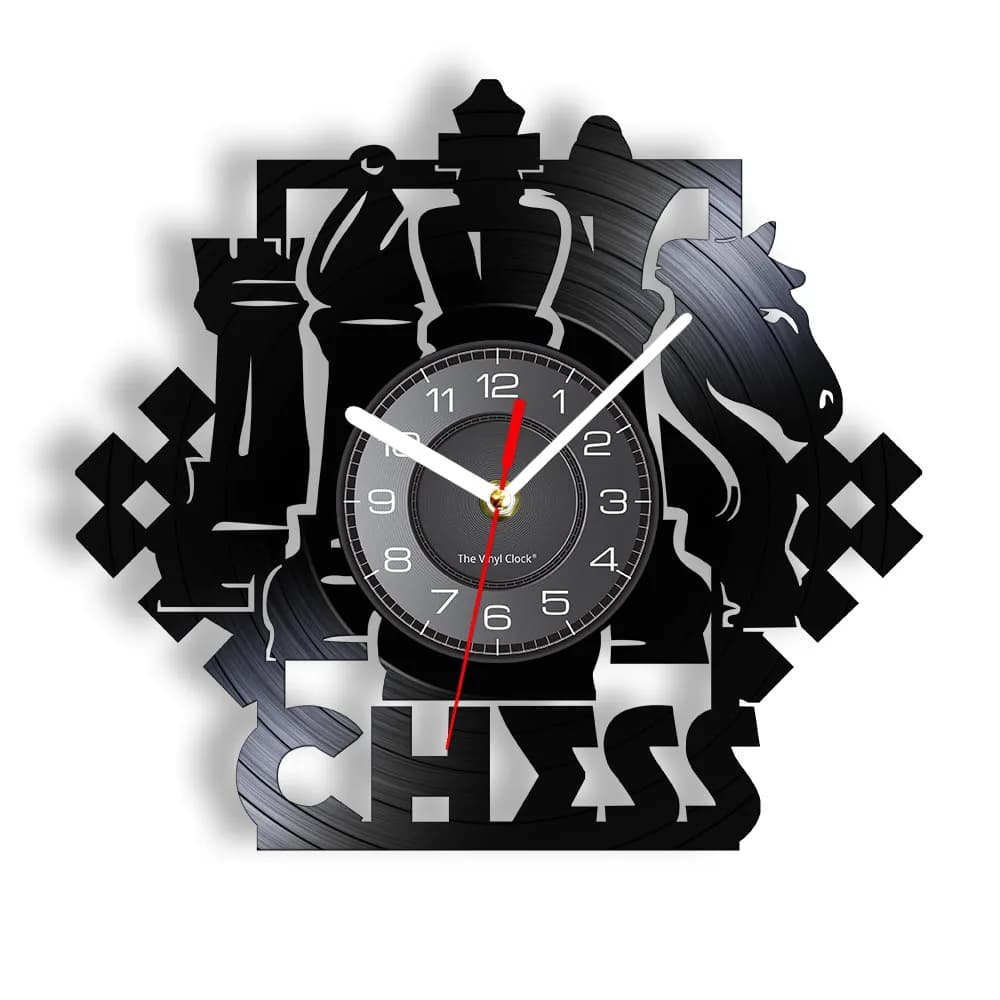 Chess game Wall Art wall clock chessera black pieces strategy player Club Chess Master watch from Record vinyl lovers gift chess