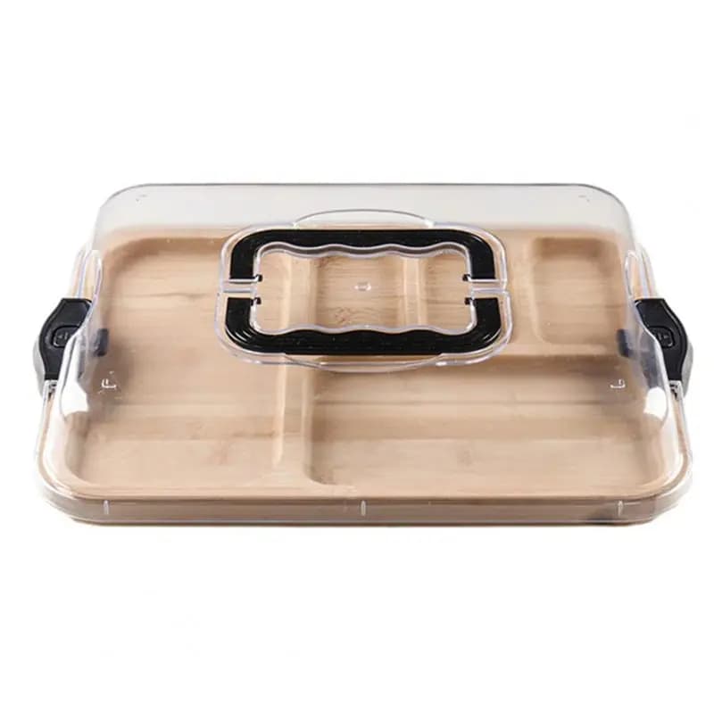 ABFI Contenitore per Pranzo in Legno Multi-Scomparto con Coperchio e Manico, Portatile e a Prova di Perdite, Ideale per la Preparazione dei Pasti