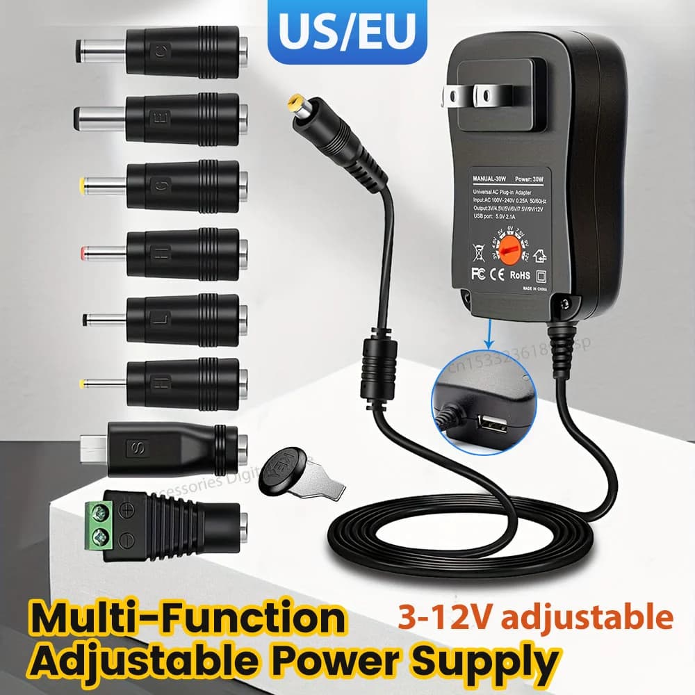 Spina USA/UE 3V 4.5V 5V 6V 7.5V 9V 12V AC/DC Adattatore Adattatori di Alimentazione a Tensione Regolabile 30W Caricatore Universale Interruttore di Alimentazione