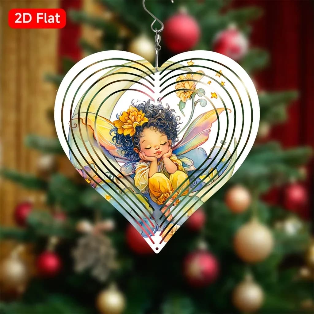 Fairy Crescent Moon Wind Chime 360° Rotating Iron Hook Floral Sound Garden Patio Decor Valentines Gift