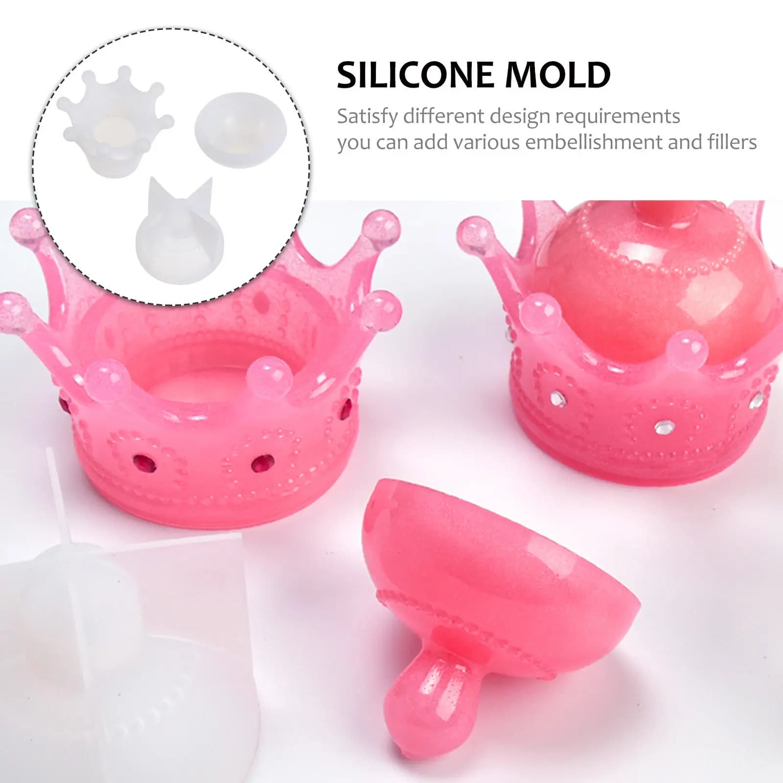 2Pcs Small Portable Crown Epoxy Mold Silicone for DIY Jewelry Storage Box Craft Resin Art Crystal Stone Glitter Dry Flower