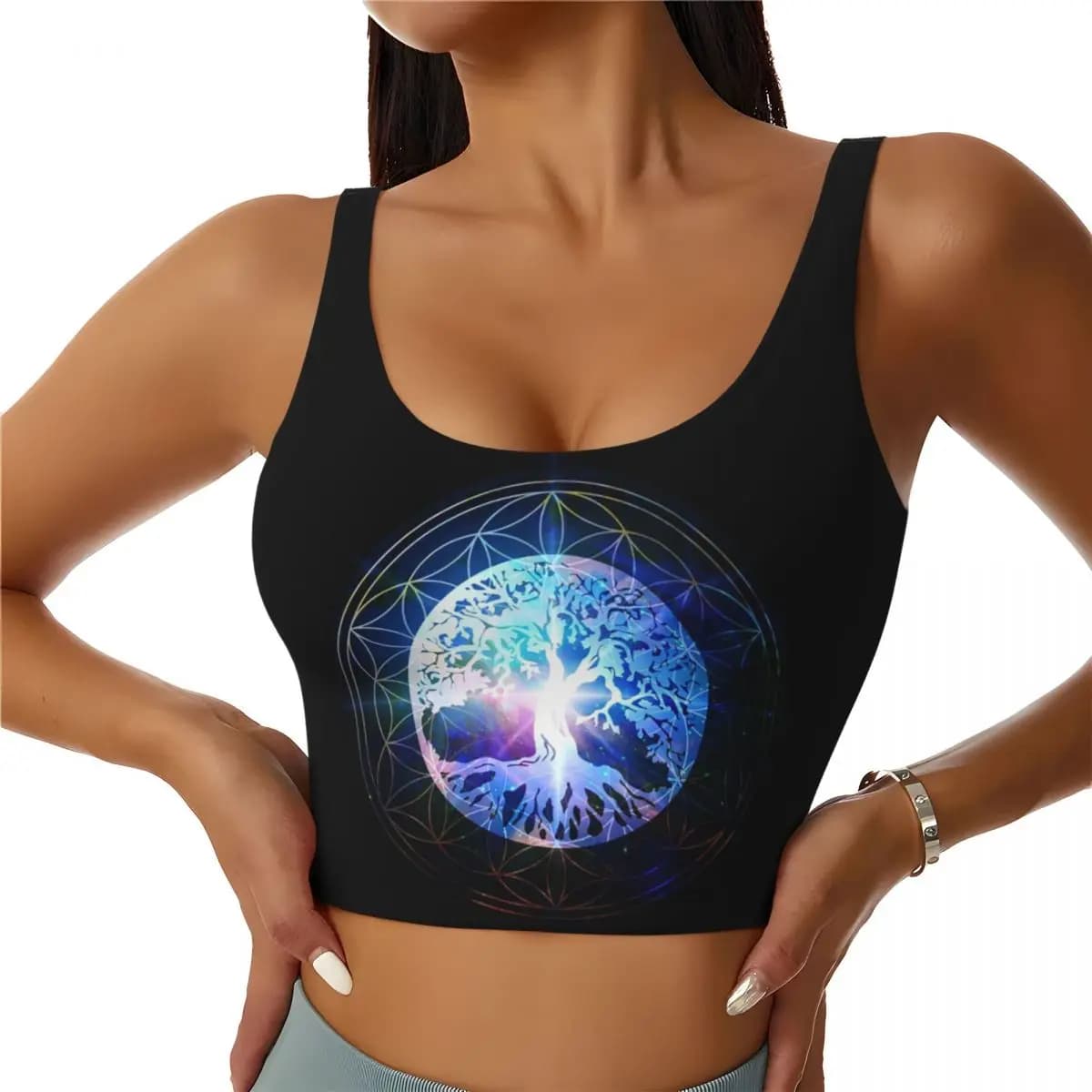 Reggiseno sportivo personalizzato Tree Of Life Mandala da donna, gilet ad alto impatto, palestra, allenamento, yoga, canotta corta