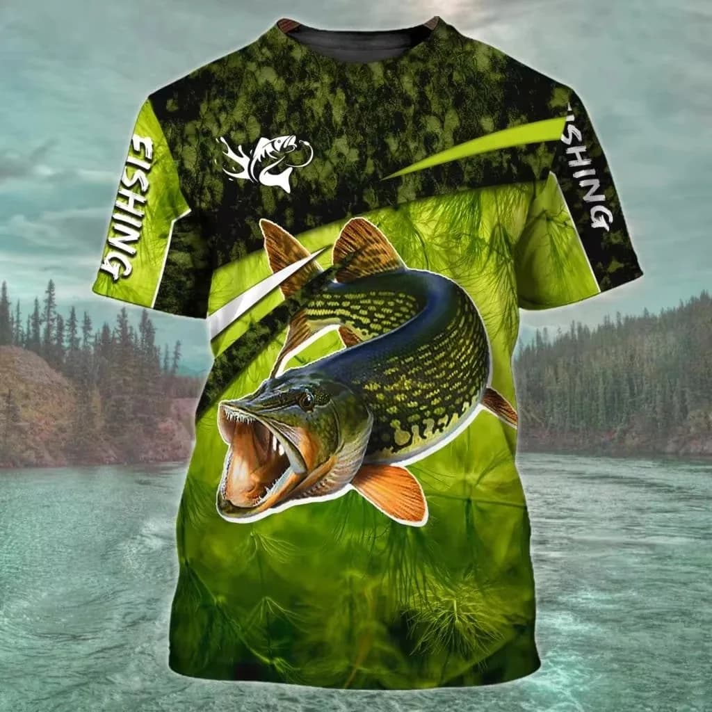 3D Fishing Printed T-shirt for Outdoor Sports - Men's Fast Drying Breathable Fishing Top, Short Sleeves, Summer Casual Street Clothing