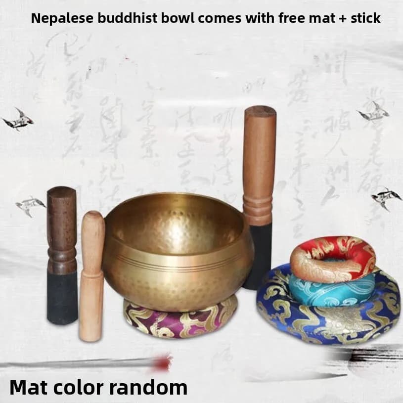 Tibetan Singing Bowl with Cushion and Wooden Stick Yoga Meditation Sound Healing Copper Bowl