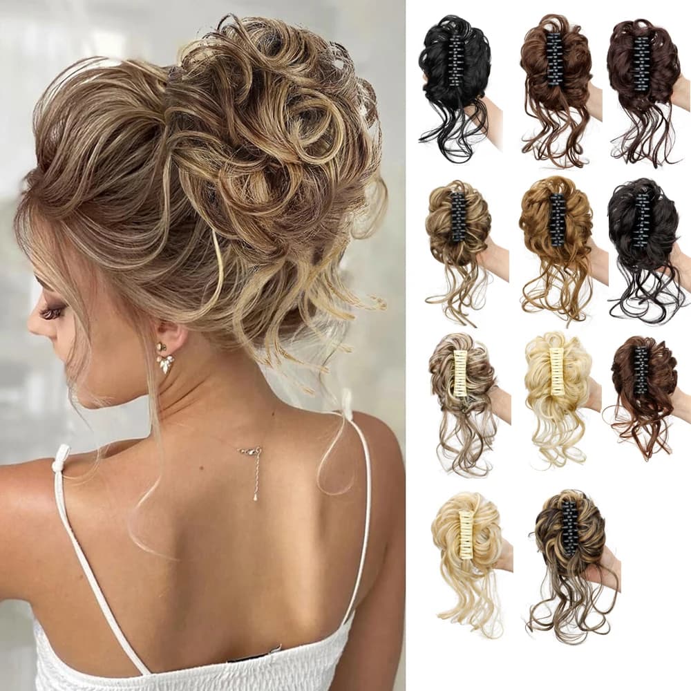 synthetic Claw shaped clip messy wig, suitable for women's messy wavy curls, tied hair extensions