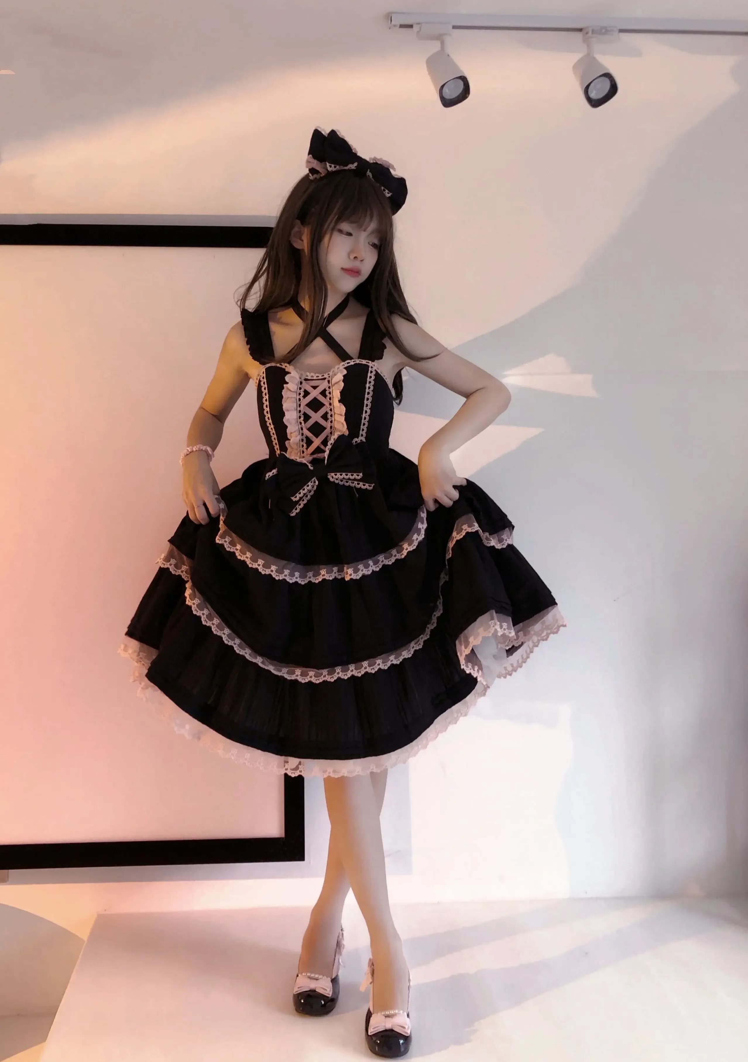 Abito dolce Lolita Jsk Colore puro Lolita Dolce stile ragazza Kawaii Sling Jsk Abito da principessa Tea Party Abito con bretelle