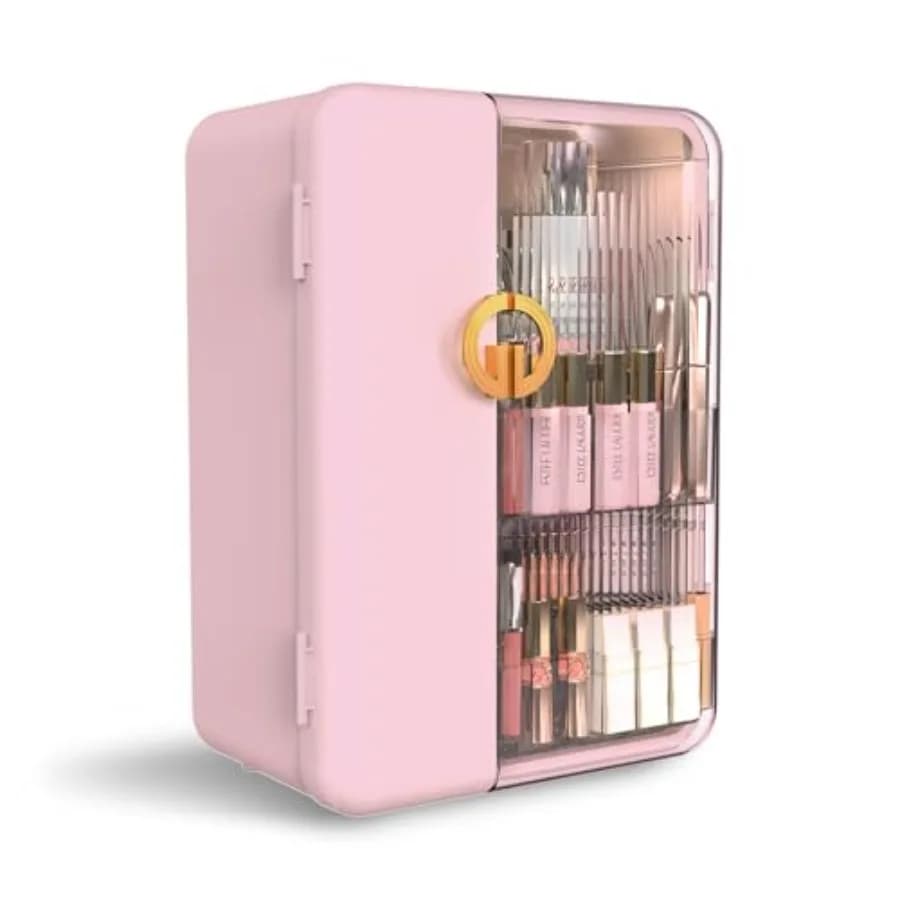 Organizzatore per Trucchi con Cassetti per Toeletta, Espositore Cosmetico con Porta Pennelli, Contenitore per Prodotti Skincare da Bancone Bagno