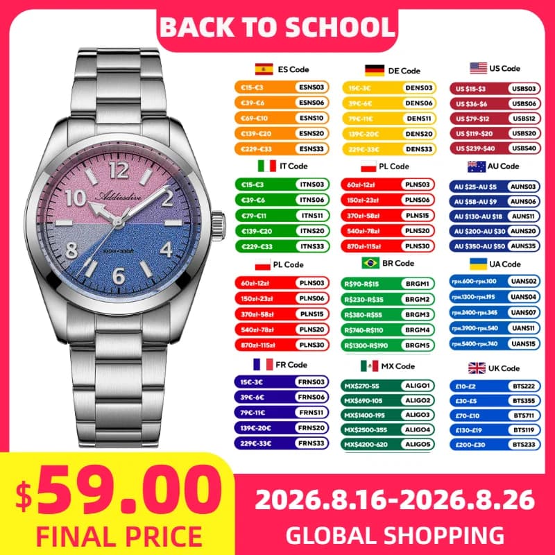 ADDIESDIVE Sapphire Glass Watch for Woman New Luxury 100m Waterproof Sport Stainless Steel Super Luminous Business Ladies Watch