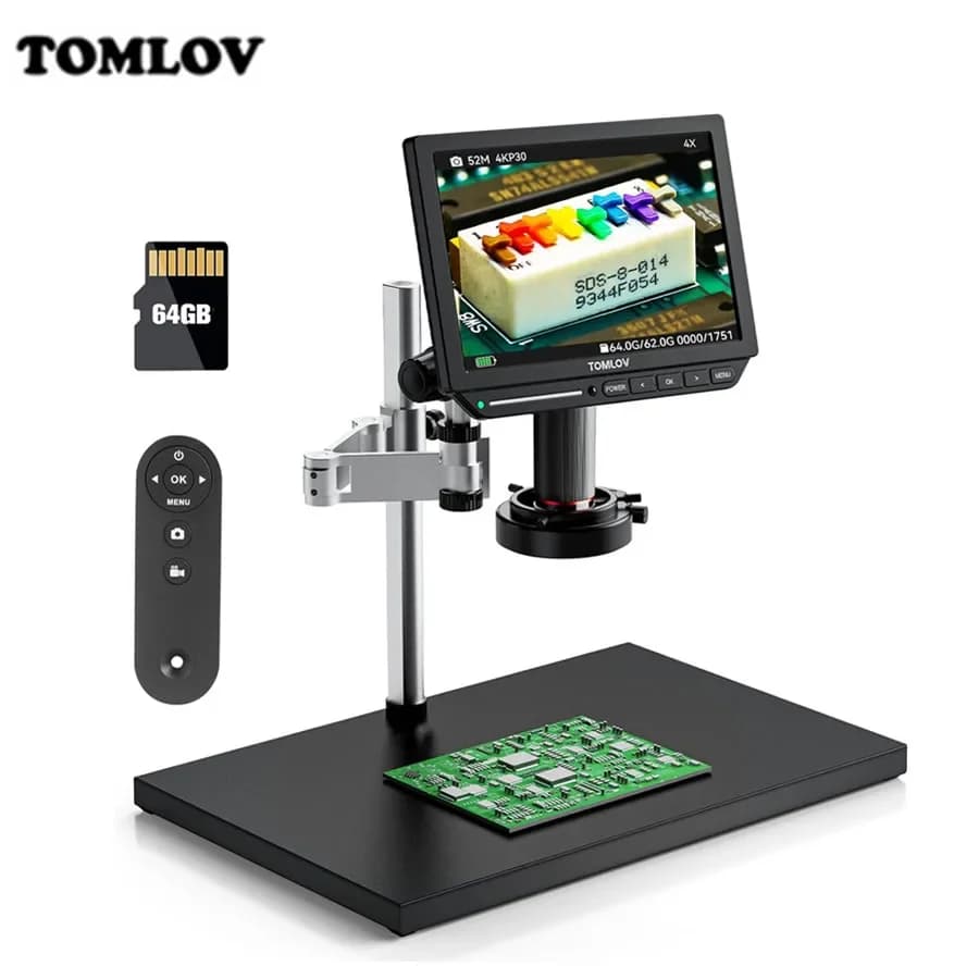 Tomov Microscopio digitale 4K per saldatura TM4K Flex Arm 2000X HDMI Microscopio riparazione elettronica 8 "LCD Coin microspio 64GB