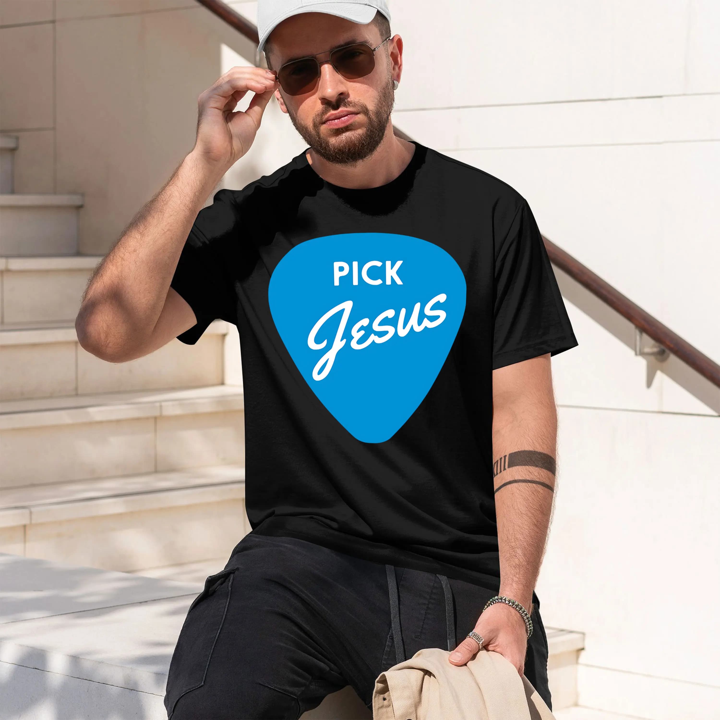 T-shirt girocollo a maniche corte da uomo, modello 2026, classico casual, con stampa 'Pick Jesus', in diversi colori