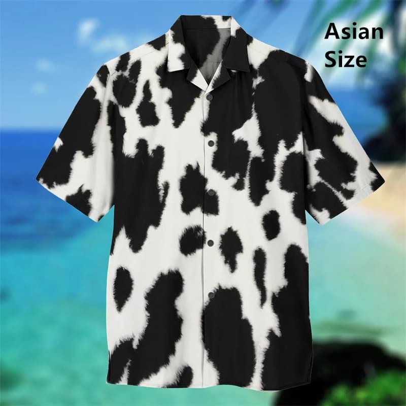 Camicie da uomo nuove Hawaii stile tropicale modello animale manica corta Aloha camicetta mucca stampa estate casual hawaiano divertente Camisa