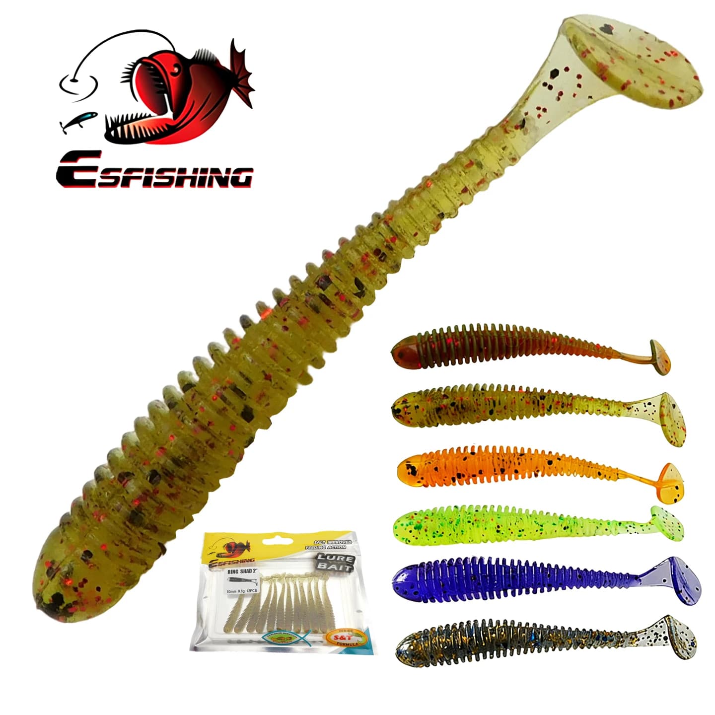 ESFISHING Swing Impact Ring Shad 50mm Silicone Soft Lure Baits Pesca Leurre Souple Artificial Fishing Accessories