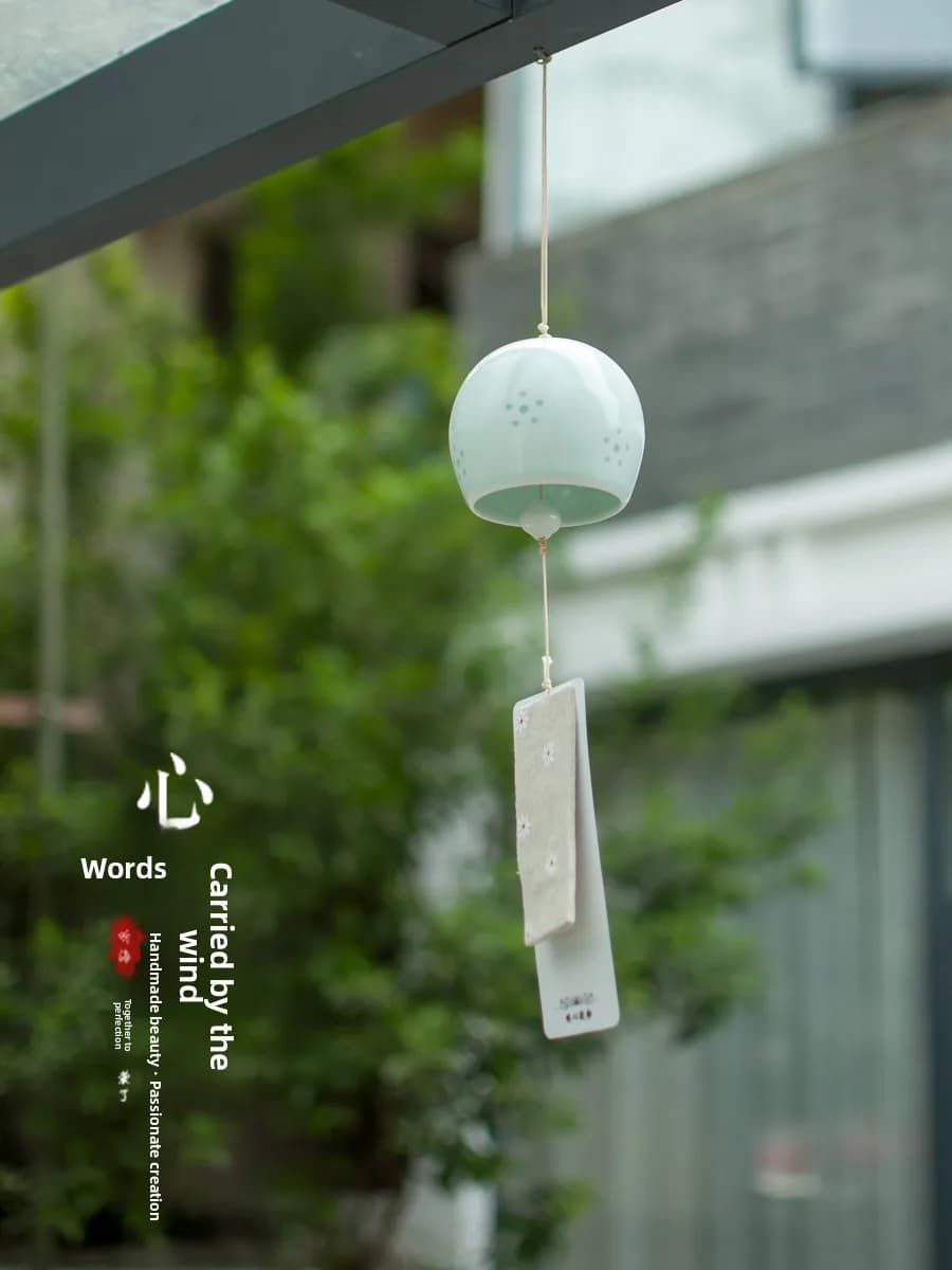 Handmade Ceramic Wind Chimes Home Decorations Japanese Style Sakura Pattern Creative Birthday Gifts for Him Or Her