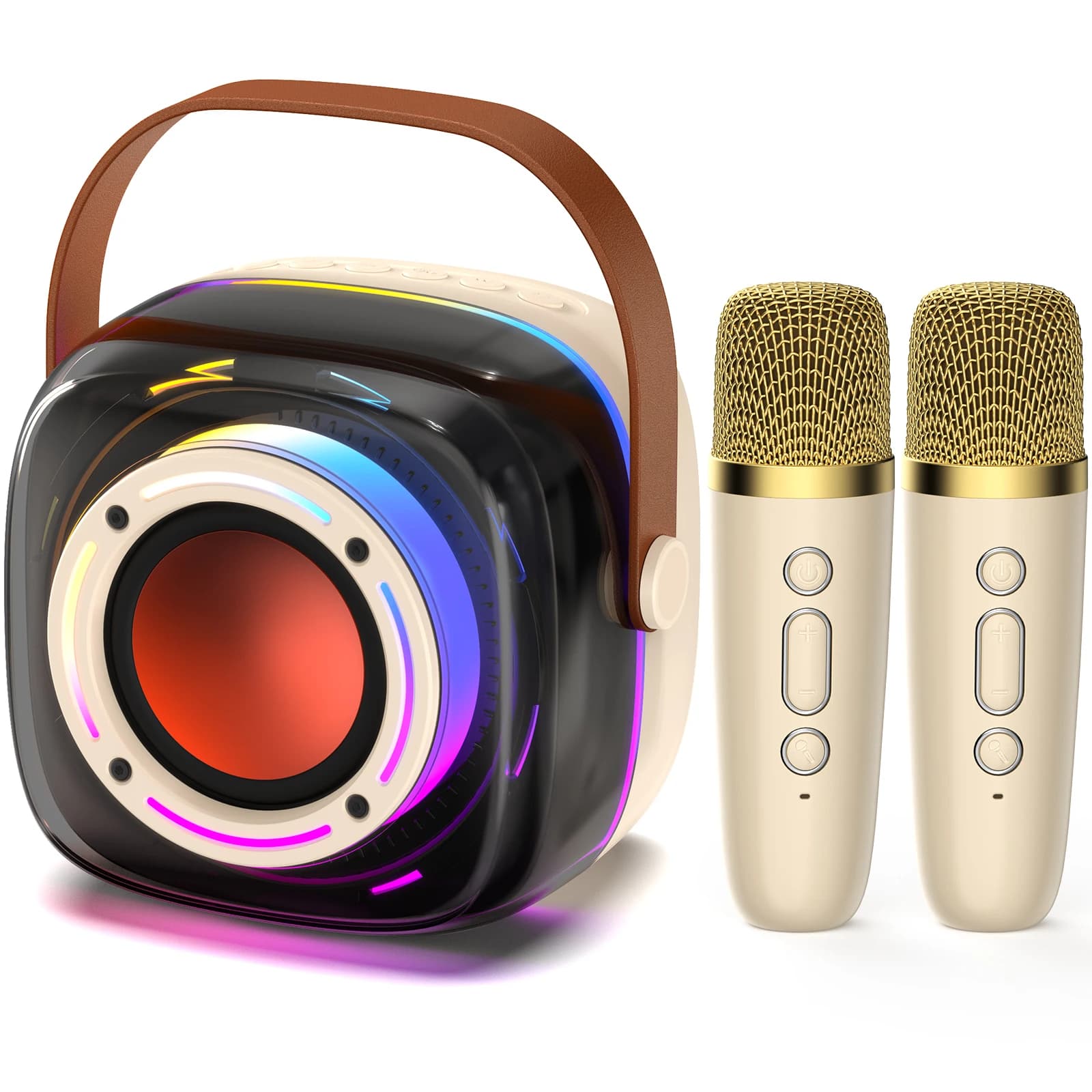 Macchina per Karaoke con 2 Microfoni Wireless per Adulti e Bambini, Altoparlante Karaoke Bluetooth Portatile con Speaker Full-Range da 3,5 Pollici