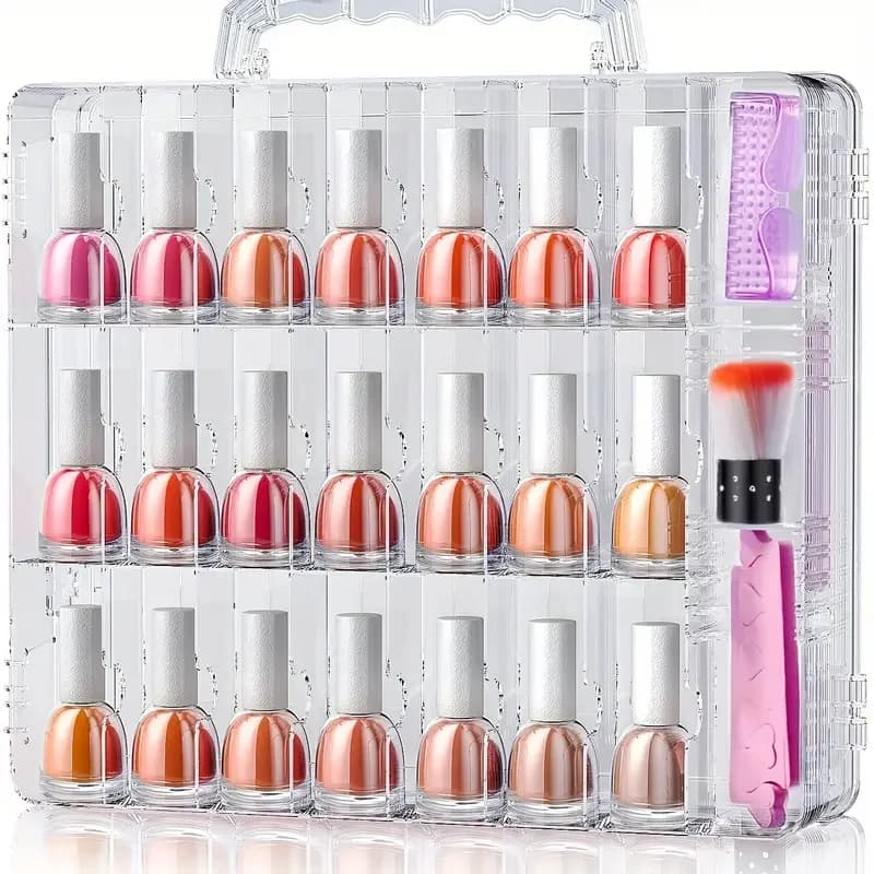 Portable nail polish organizer, transparent, double side, to store nails in gel, for 48 bottles with 6 adjustable dividers