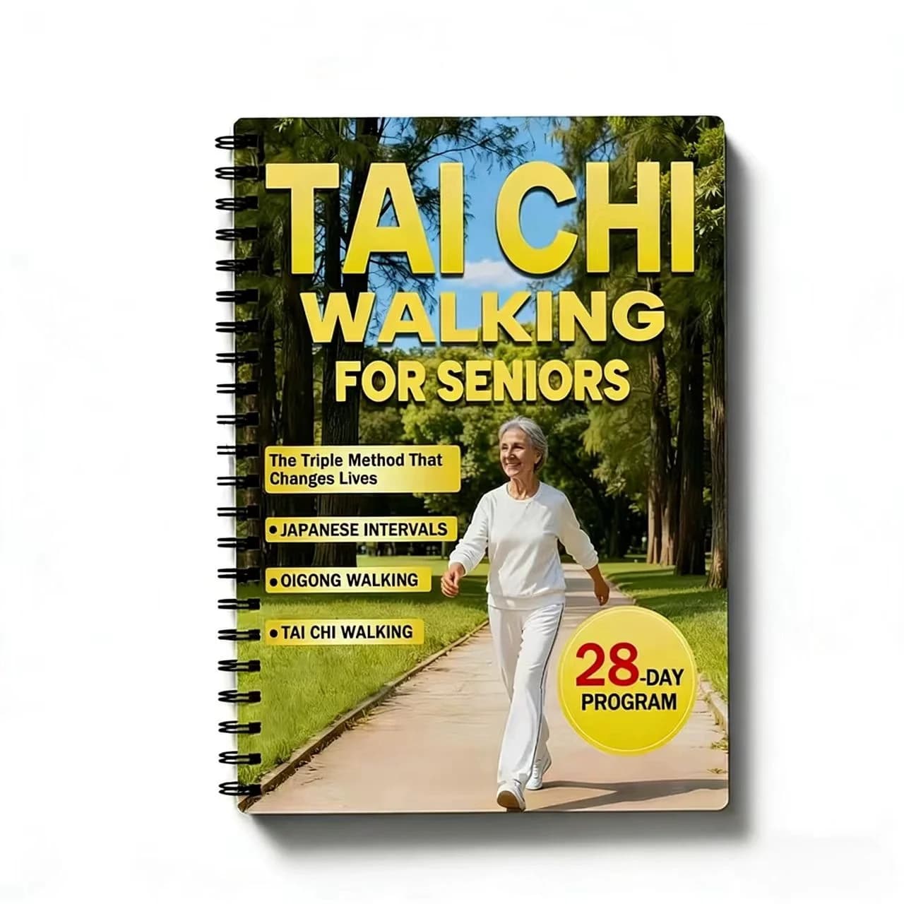 Guida a 28 giorni per principianti di Tai Chi Walking per anziani: libro con copertina a spirale in inglese, 10 minuti al giorno, per la perdita di peso e il fitness