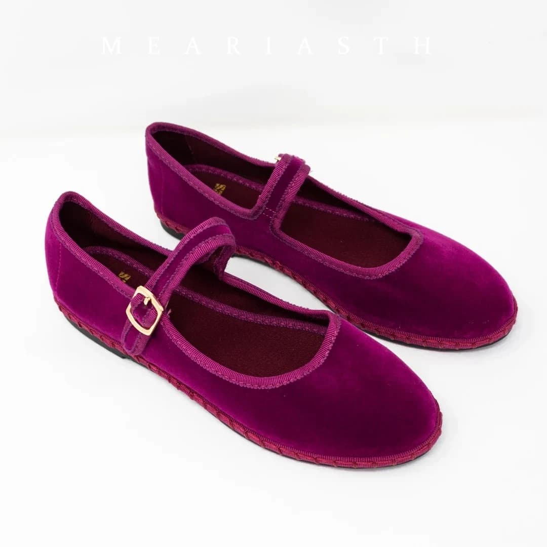 Scarpe basse Red Mary Jeans da donna con punta tonda, in velluto cucito a mano, scarpe casual da donna, morbide e comode, ballerine, mocassini