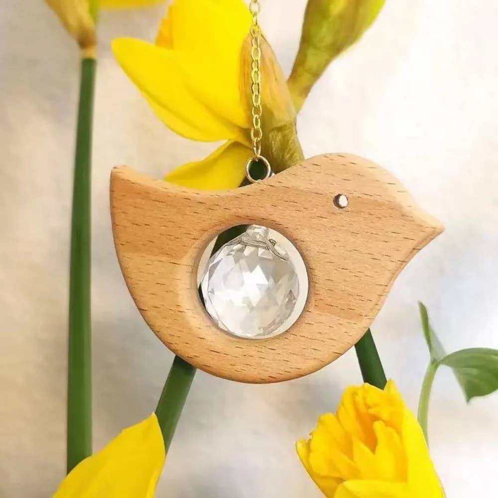 Wooden Sunlight Catcher Wind Chime Spinner Animal Sunlight Reflected Rainbow Maker Glass Decorative Hanging Sun Catcher