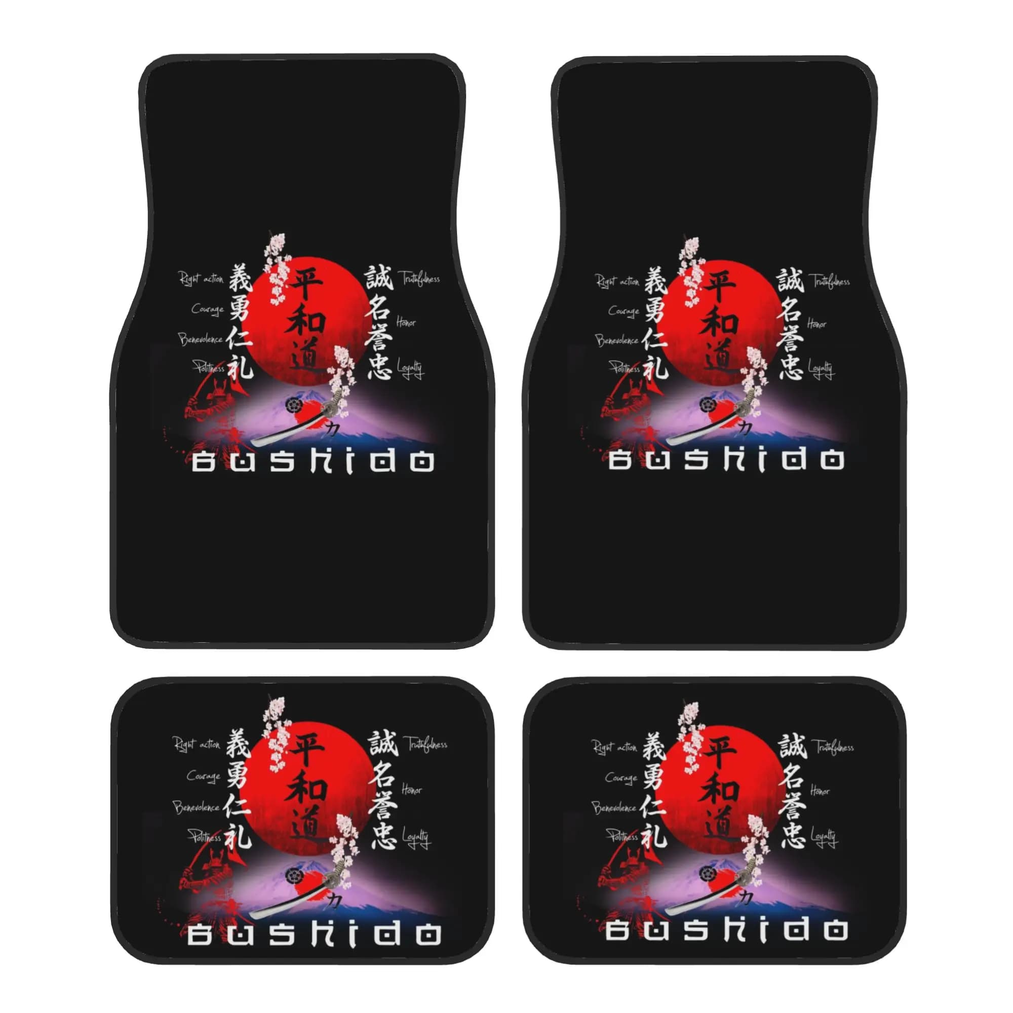Crystal Velvet Car Floor Mats 4 Pcs Rugs Aikido Virtues of Bushido Budo Martial Arts Universal Car Front Rear Carpets Foot Mats