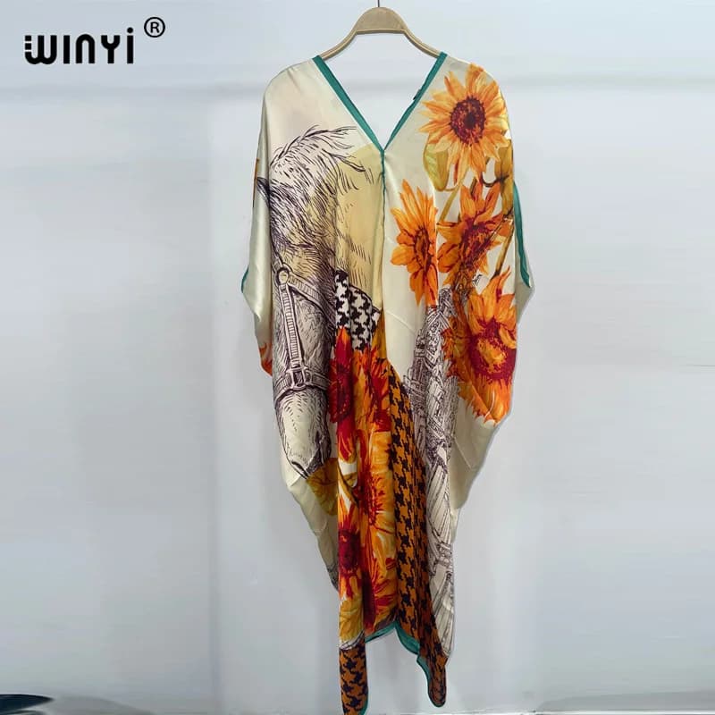 WINYI 2023 new Bohemian fashion Print Women Beach Dress costume da bagno Cover Up Summer For Woman Beachwear Robe de plage Kaftan