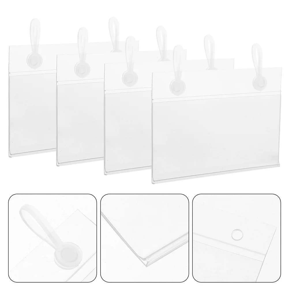 20 Pezzi Porta-Etichette in PVC Trasparente con Doppio Chiusura a Scatto per Cestini del Mercato, Contenitori per Stoccaggio, Organizzatori per Negozi