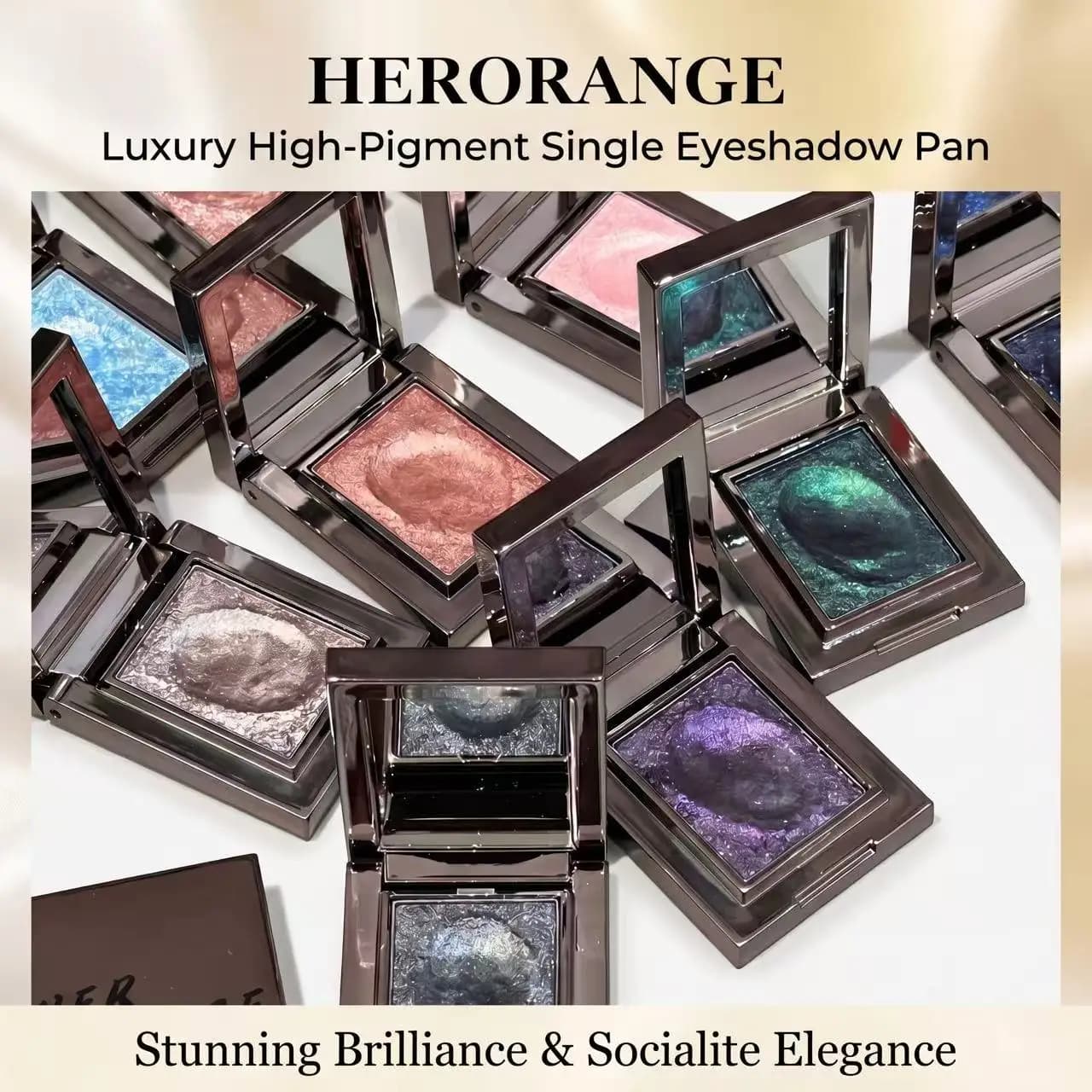 Palette di ombretti singoli Herorange Light Luxury, effetto perlescente, texture mousse, brillantezza fine, non troppo appariscente, pigmentato, senza scaglie di polvere, non agglomerante, a lunga durata, adatto ai principianti, ideale per il pendolarismo quotidiano, appuntamenti e feste.