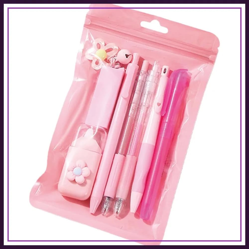 Set di Cancelleria Carino da 8 Pezzi per il Ritorno a Scuola, Forniture per Ufficio, Colori Caramella Kawaii, Regalo con Penna, Matita, Evidenziatore, Gomma