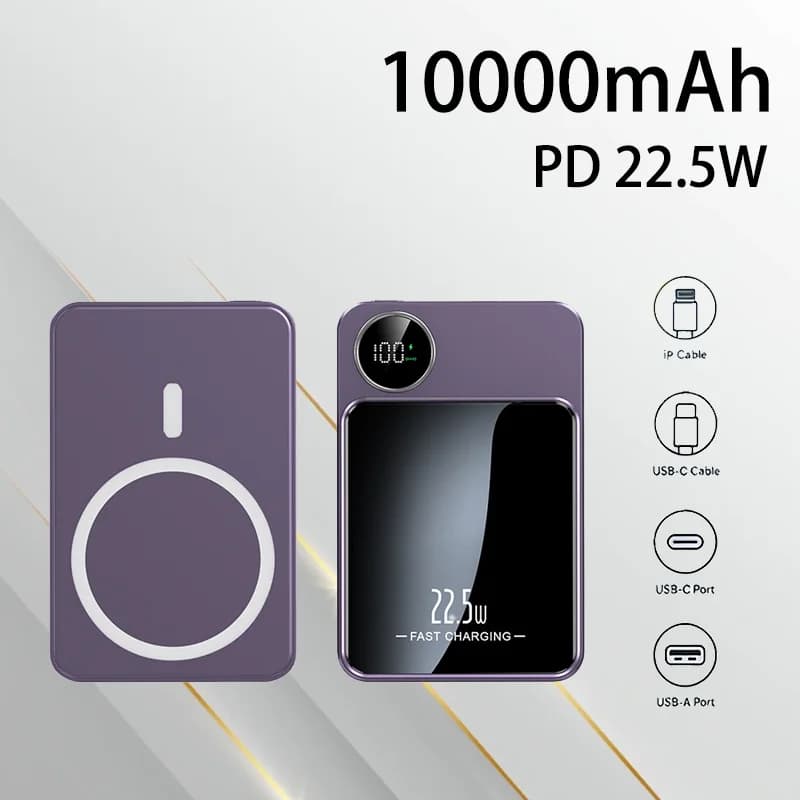 Power Bank Magnetico PD 22.5W a Ricarica Rapida 10000mAh con Superficie a Specchio, Batteria Esterna Portatile per Ricarica d'Emergenza del Telefono