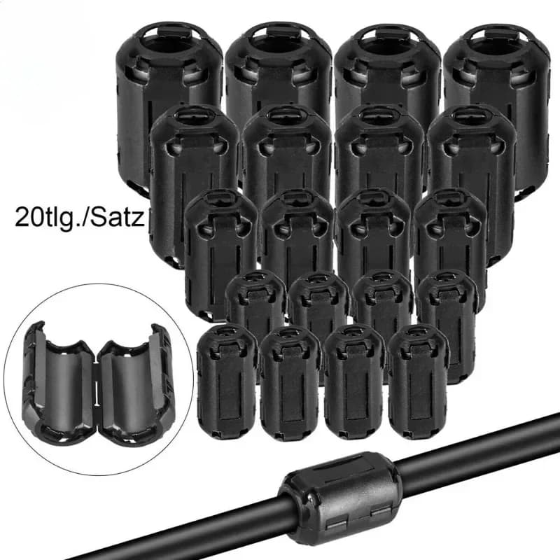 Kit 20 Pezzi Filtri Soppressori con Nucleo in Ferrite, Clip Toroidali Anti-Interferenza per Cavi di Alimentazione da 3,5~13mm