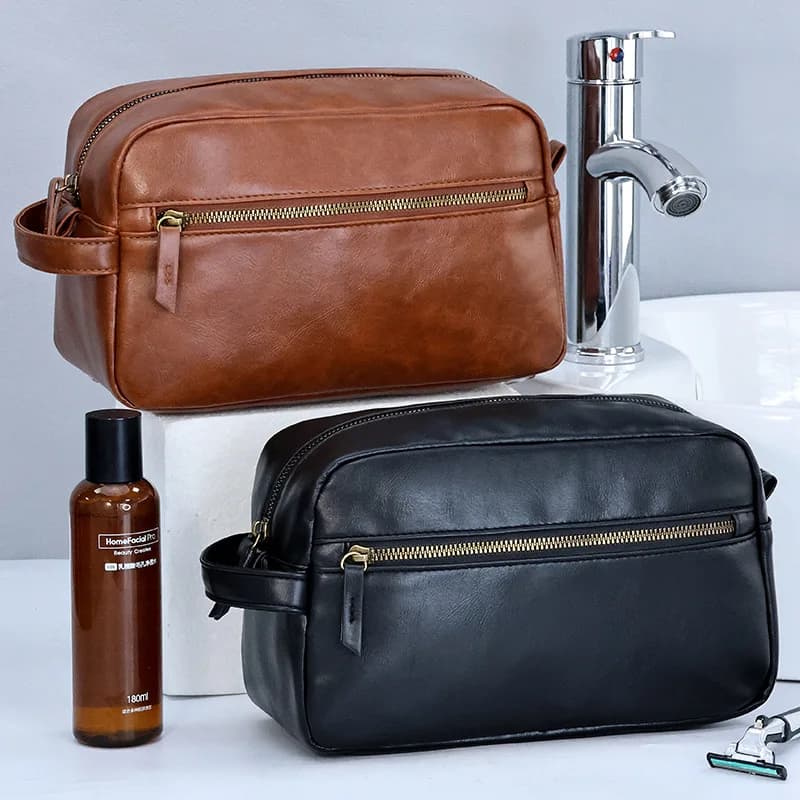 Men's Business Travel Toiletry Bag Waterproof PU Leather Toiletry Bag For Bath Shaving Tools Makeup Bag Women's Cosmetic Bag