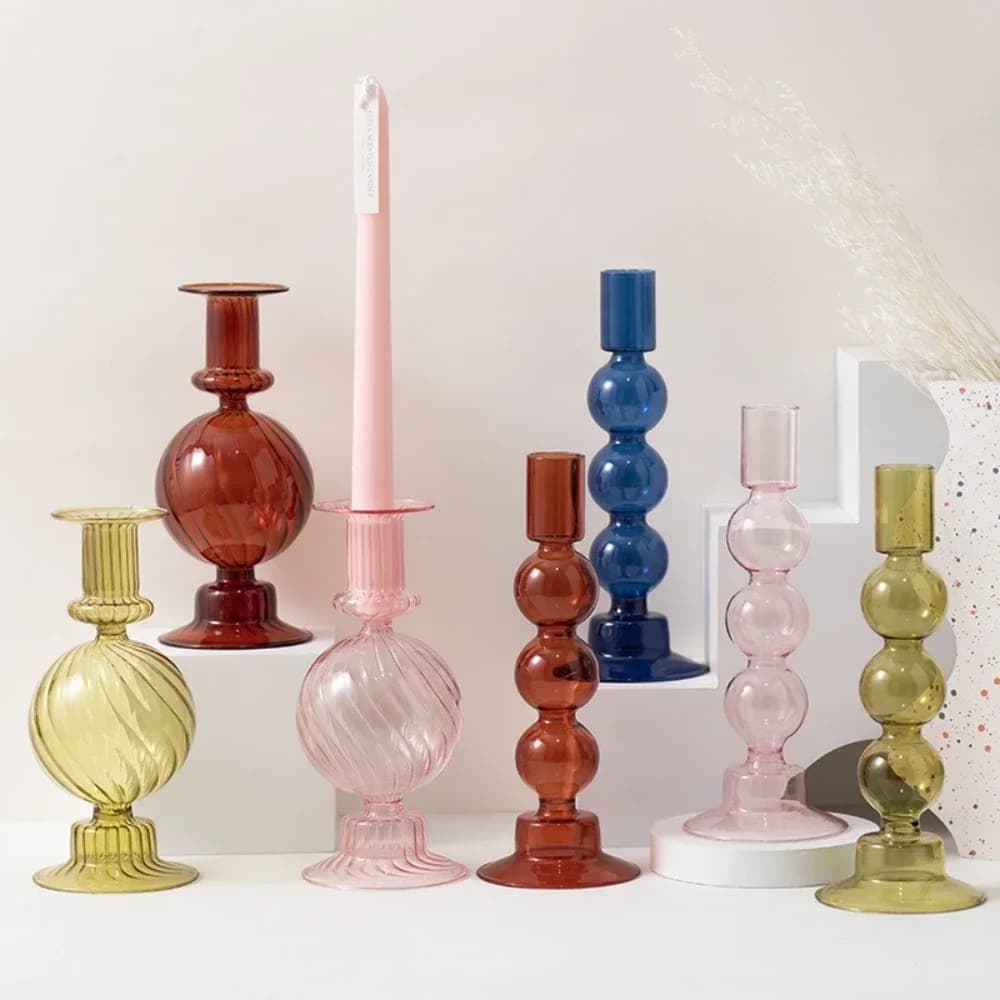 Nordic Glass candle holder High translucent glass candle holder colored caramel for decorations for birthday parties, weddings