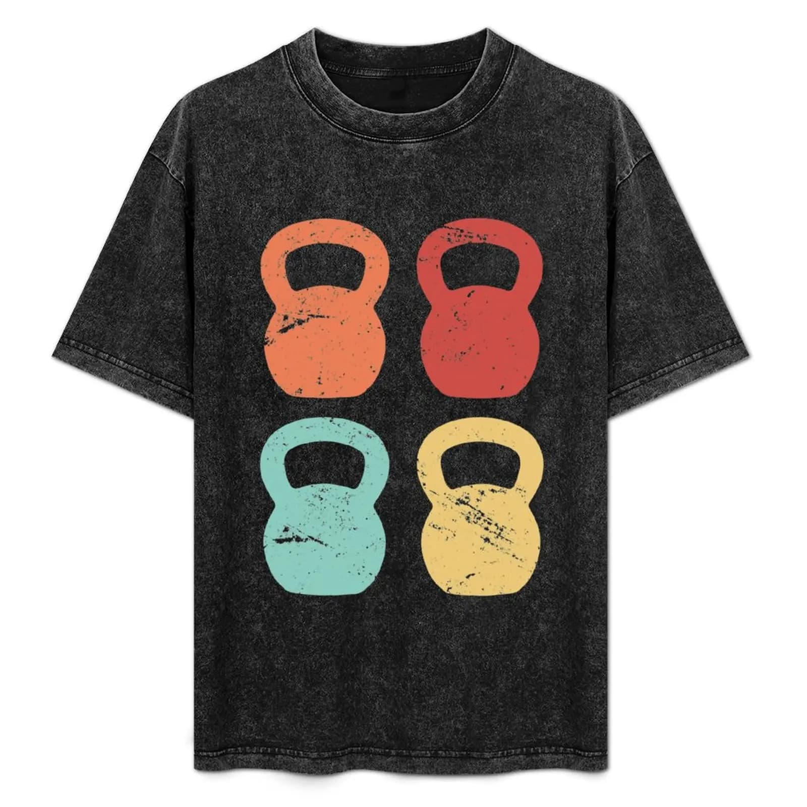 Maglietta con stampa artistica astratta Kettlebells, fantastica maglietta per fitness e palestra, maglietta in cotone morbido e leggero