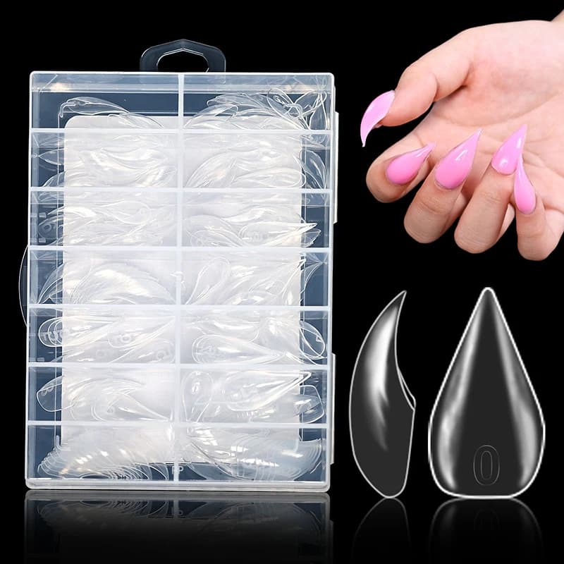 70/140/150pcs Eagle's Talon Punte per unghie finte Breve curvo Stiletto Trasparente Morbido Estensione per unghie finte per manicure per salone di bellezza fai da te