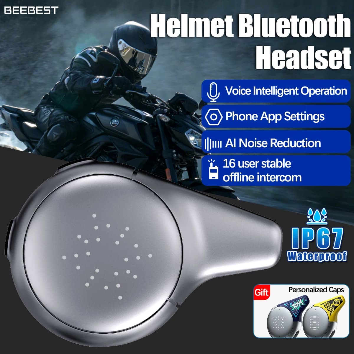 BEEBEST Walkie Talkie Motorcycle Helmet Headset Bluetooth High-Fidelity Sound APP Settings For Motorbike Rider Intercom