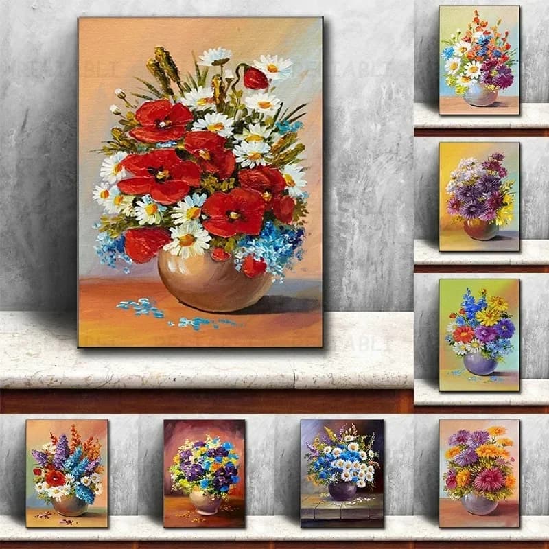 Poster e stampe su tela, immagini artistiche da parete, bouquet astratto di fiori in vaso, decorazioni per la casa, soggiorno, senza cornice