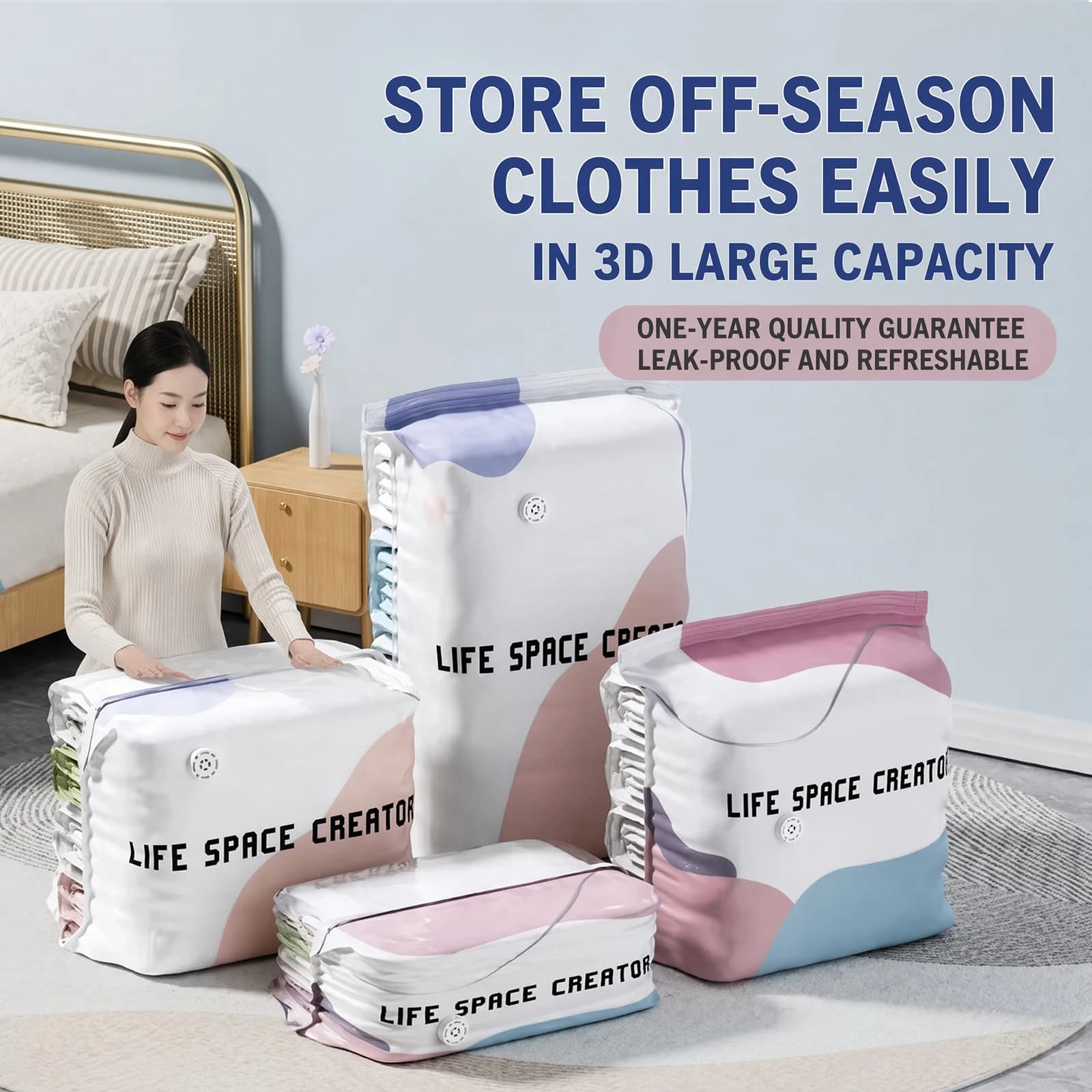 2PCS Vacuum Storage Bags Travel Essential Sealer Clothing Organizer Spaces Saver for Blanket Comforters Pillow Clothes