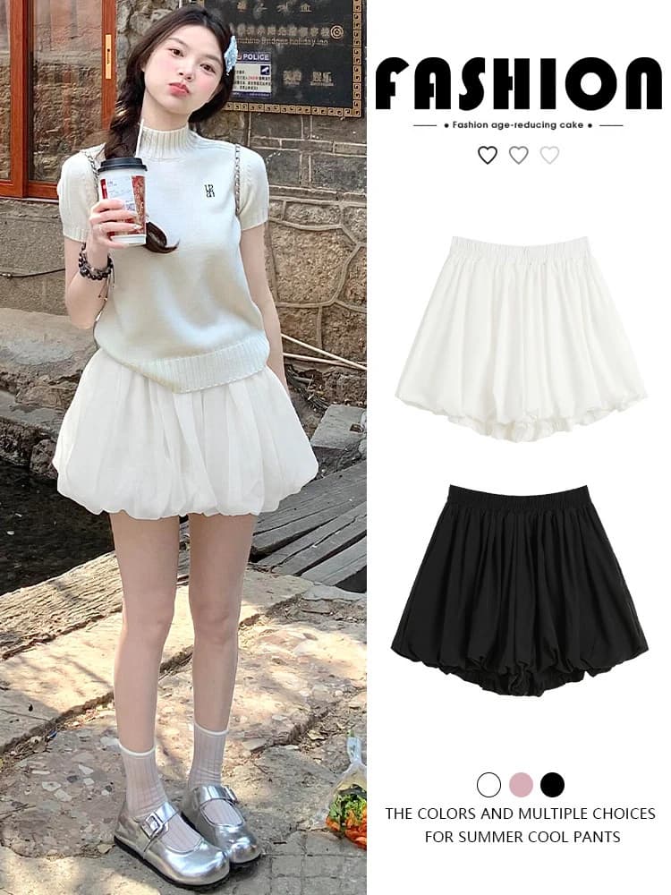 Shorts Casual Larghi a Vita Alta con Stampa Floreale Bianca per Donna, Pantaloncini a Gamba Larga, Collezione Estiva