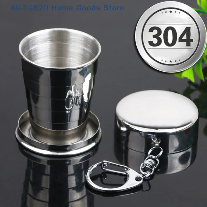 [TG820]Stainless Steel Folding Cup With Keychain Portable Retractable Telescopic Cups