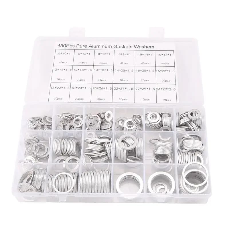 AA73 450Pcs Aluminum Gasket Aluminum Flat Washer Aluminum Sealing Ring Combination