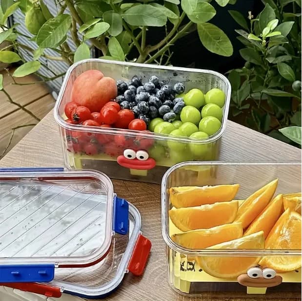 1pc Transparent Outdoor Picnic Storage Box Fruit Beverage Insulated Box Dopamine Style Cartoon Storage Box Kitchen Accessories