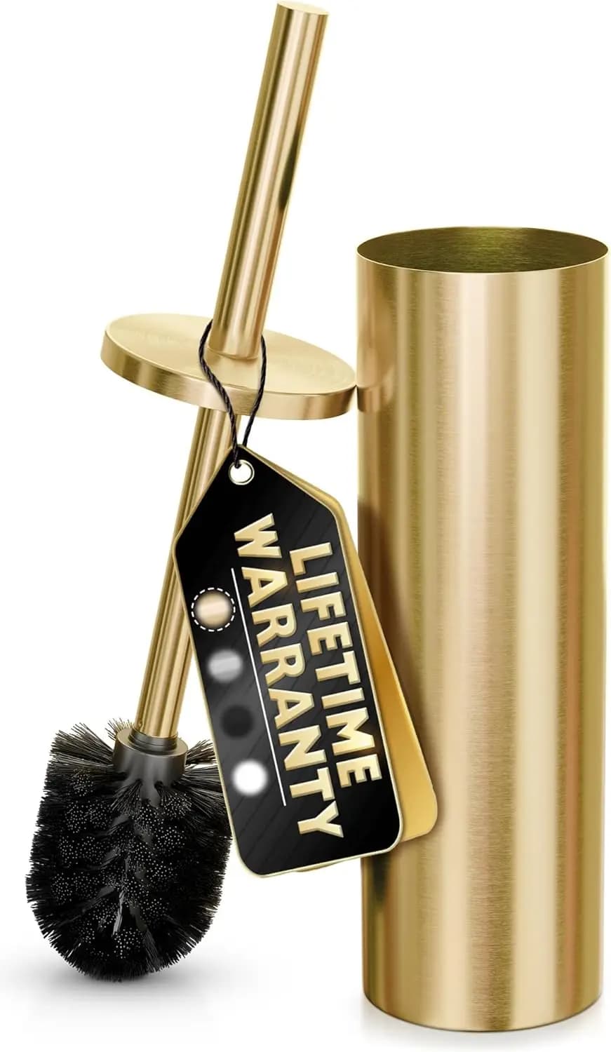 Set Spazzola e Porta Spazzola per WC in Acciaio Inox Dorato - Spazzola per WC in Acciaio Inox Dorato Spazzolato con Testina Sostituibile, Rimovibile