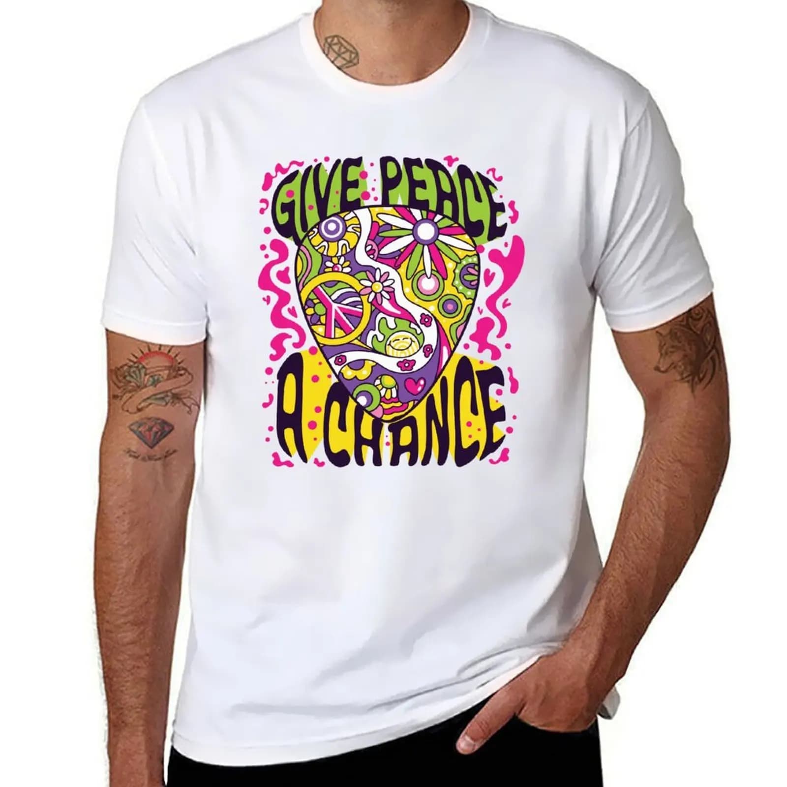 Give Peace A Chance - Guitar Pick T-shirt t-shirt uomo designer magliette divertenti t-shirt da uomo