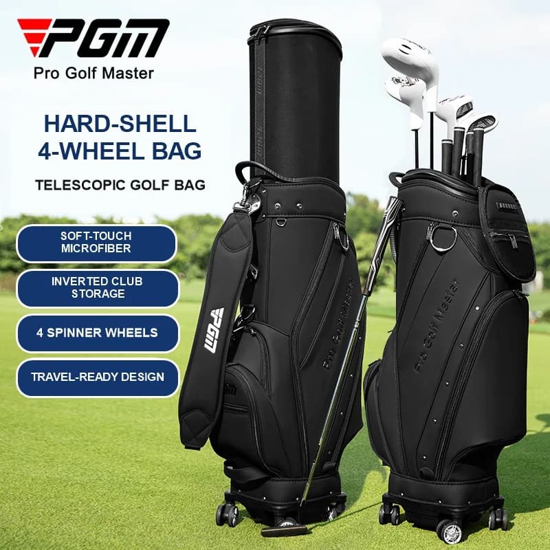 PGM QB173 Telescopic Hard Shell Golf Travel Bag with 4 Spinner Wheels, TSA Lock, Inverted Storage and Rain Cover