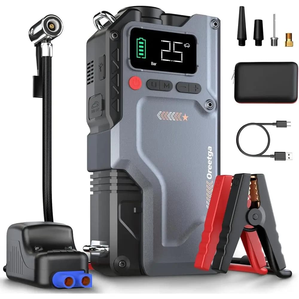 Avviatore di Emergenza Portatile 12V per Auto con Compressore d'Aria da 150PSI e Cavi di Avviamento Intelligenti