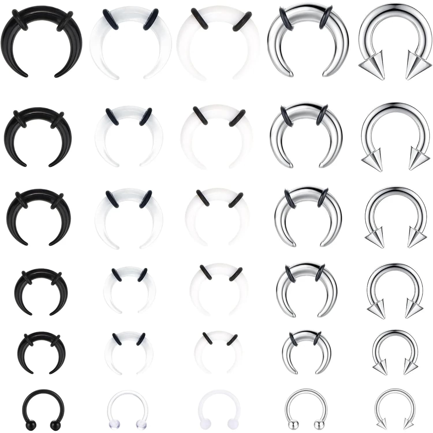 30 pezzi setto pincher conici setto anelli per donna uomo acrilico acciaio inossidabile forma C setto naso cartilagine piercing gioielli