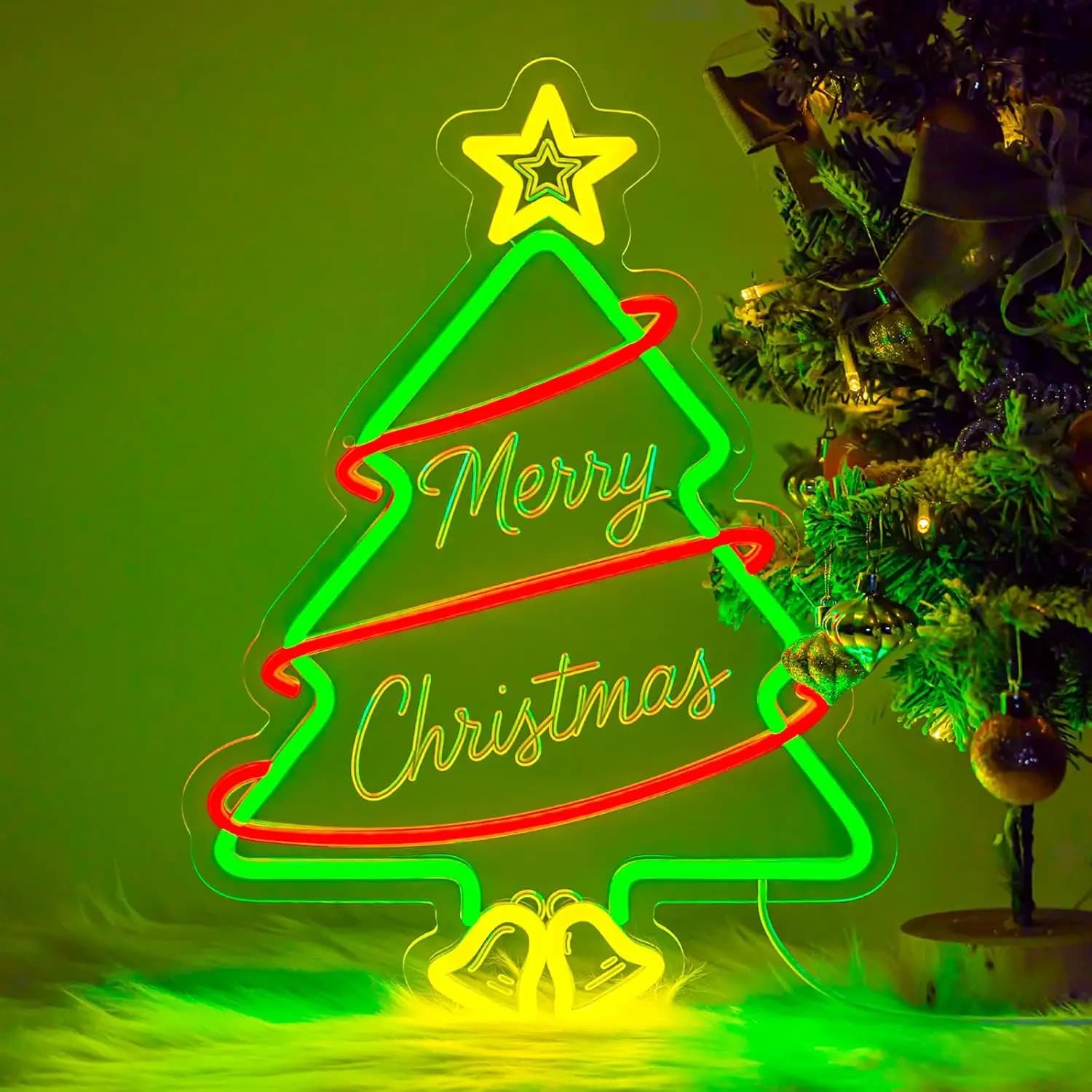 Insegne al neon per albero di Natale Insegna al neon alimentata tramite USB per decorazioni natalizie Luci per finestre per le vacanze Camera da letto Soggiorno Decorazioni per la casa
